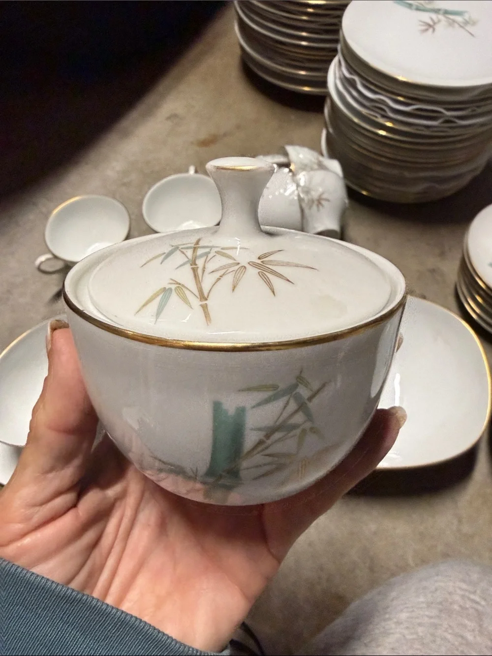 Vintage Noritake Oriental 6341 Japan 55-Piece China Set Bamboo Gold Trim dinner